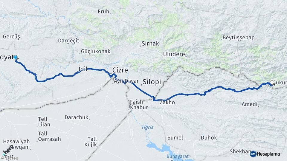 Mardin Midyat Çukurca Hakkari Arası Kaç Km - Yol Haritası