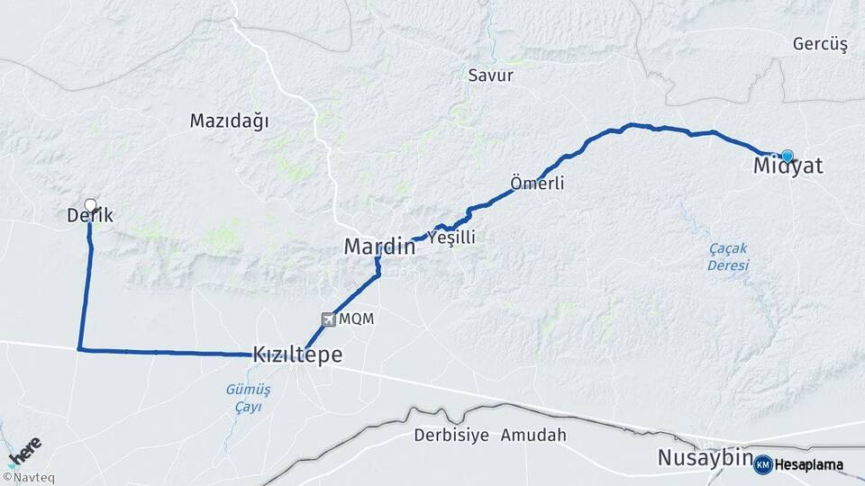 Mardin Midyat Derik Arası Kaç Km - Yol Haritası