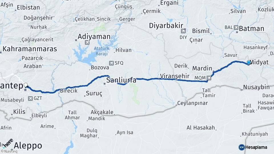 Mardin Midyat Gaziantep Arası Kaç Km - Yol Haritası