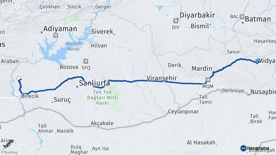 Mardin Midyat Halfeti Şanlıurfa Arası Kaç Km - Yol Haritası