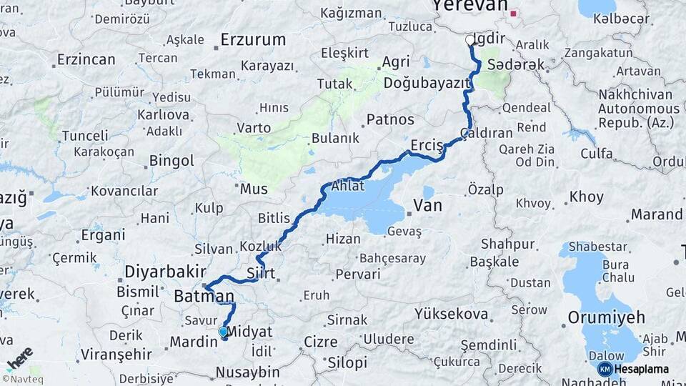 Mardin Midyat Iğdır Arası Kaç Km - Yol Haritası