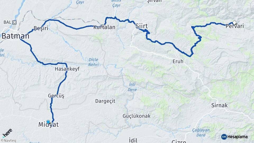 Mardin Midyat Pervari Siirt Arası Kaç Km - Yol Haritası