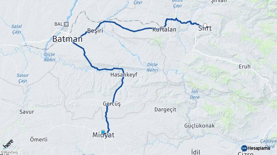 Mardin Midyat Siirt Arası Kaç Km - Yol Haritası