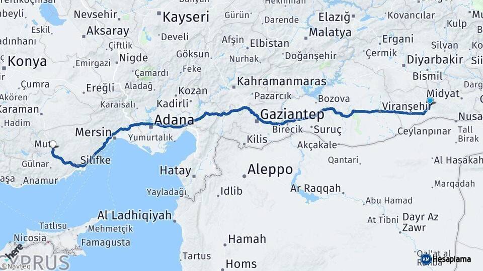 Mardin Mut Mersin Arası Kaç Km - Yol Haritası