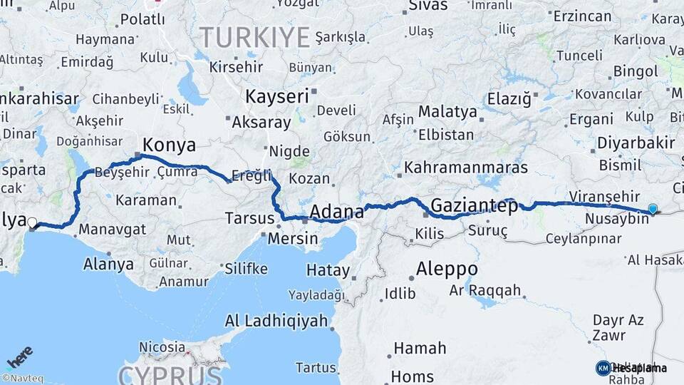 Mardin Nusaybin Antalya Arası Kaç Km - Yol Haritası