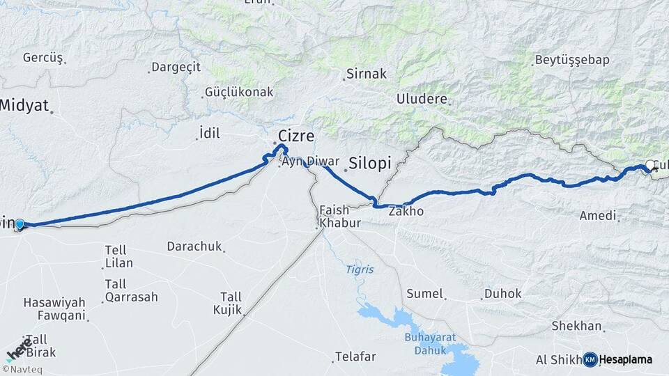 Mardin Nusaybin Çukurca Hakkari Arası Kaç Km - Yol Haritası