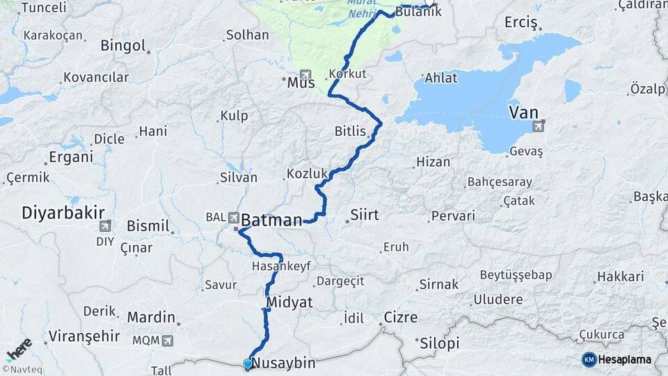 Mardin Nusaybin Malazgirt Muş Arası Kaç Km - Yol Haritası