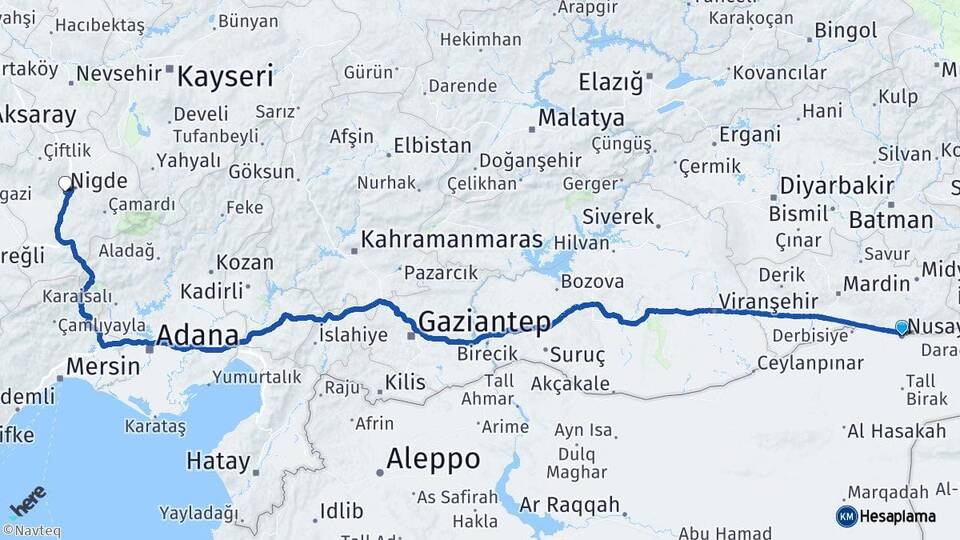 Mardin Nusaybin Niğde Arası Kaç Km - Yol Haritası