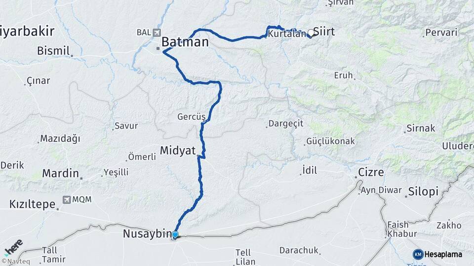 Mardin Nusaybin Siirt Arası Kaç Km - Yol Haritası