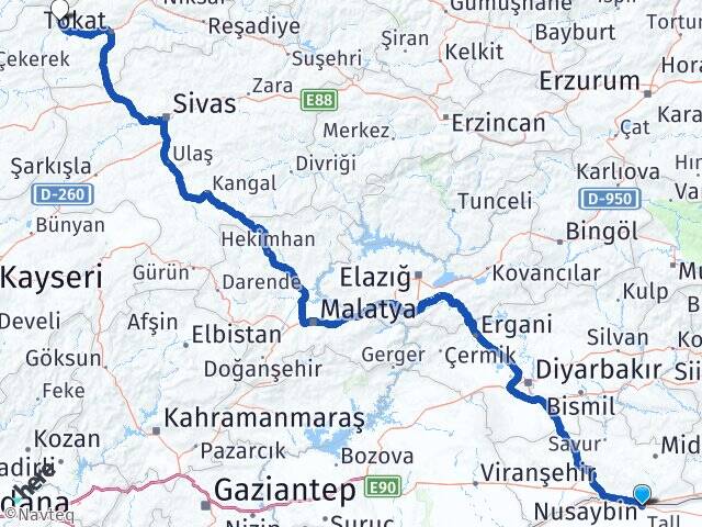Mardin Nusaybin Turhal Tokat Arası Kaç Km - Yol Haritası