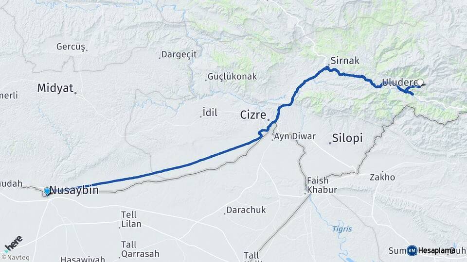 Mardin Nusaybin Uludere Şırnak Arası Kaç Km - Yol Haritası