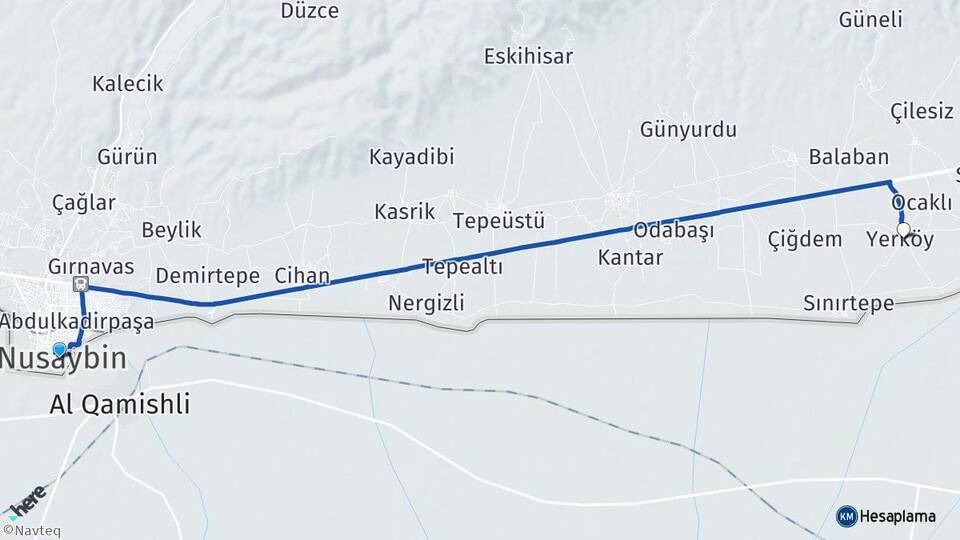 Mardin Nusaybin Yerköy Nusaybin Arası Kaç Km - Yol Haritası