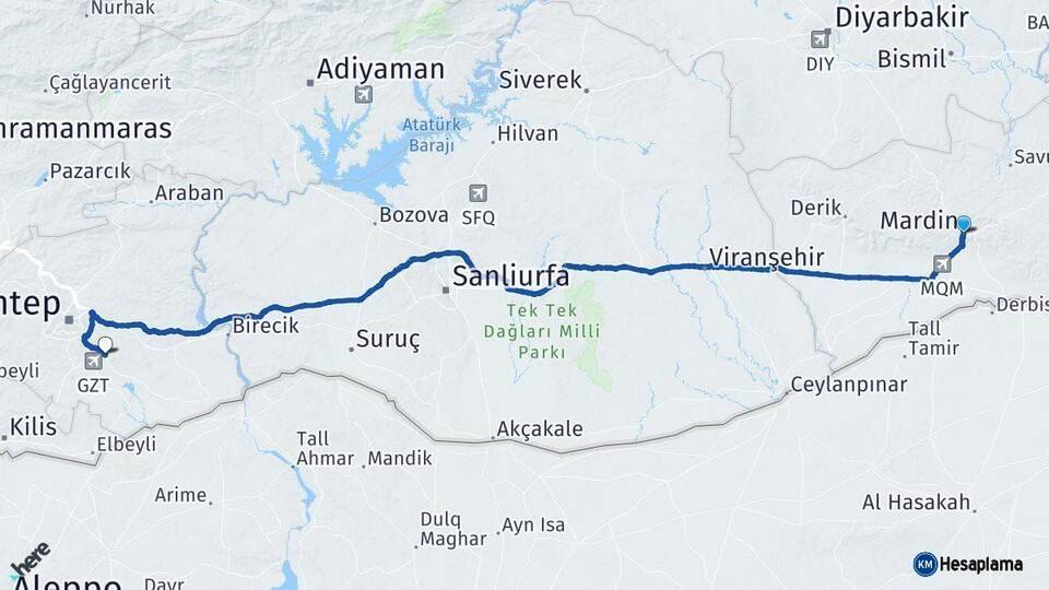 Mardin Oğuzeli Gaziantep Arası Kaç Km - Yol Haritası