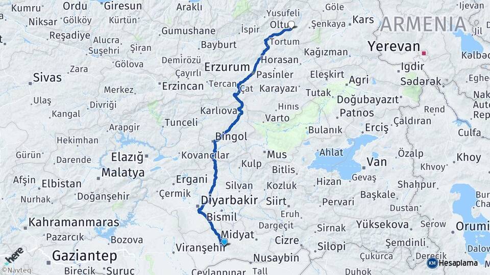 Mardin Oltu Erzurum Arası Kaç Km - Yol Haritası