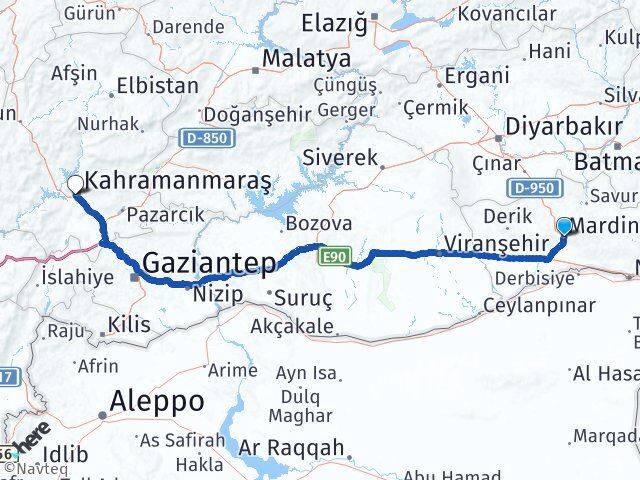 Mardin Onikişubat Kahramanmaraş Arası Kaç Km - Yol Haritası