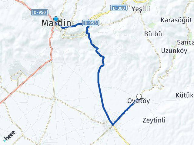 Mardin Ovaköy Yeşilli Arası Kaç Km - Yol Haritası