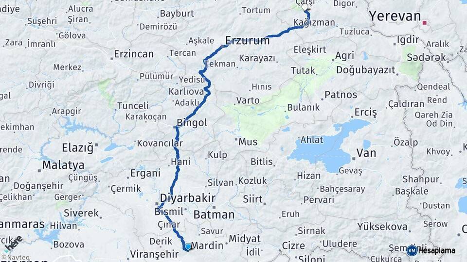 Mardin Sarıkamış Kars Arası Kaç Km - Yol Haritası