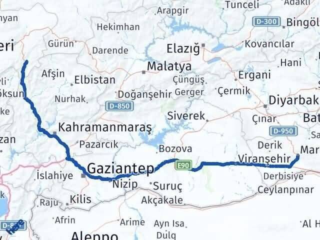 Mardin Sarız Kayseri Arası Kaç Km - Yol Haritası