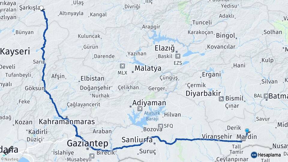 Mardin Şarkışla Sivas Arası Kaç Km - Yol Haritası