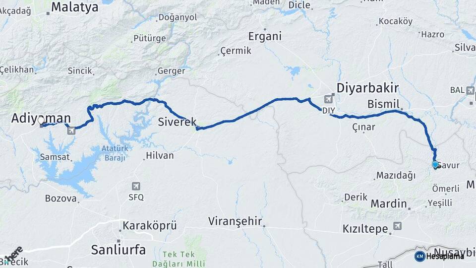 Mardin Savur Adıyaman Arası Kaç Km - Yol Haritası