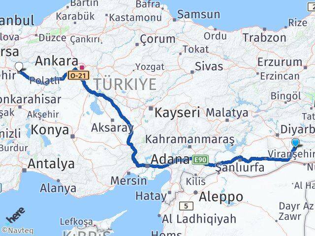 Mardin Savur Eskişehir Arası Kaç Km - Yol Haritası