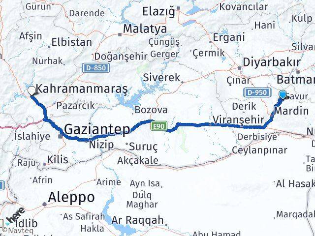 Mardin Savur Kahramanmaraş Arası Kaç Km - Yol Haritası