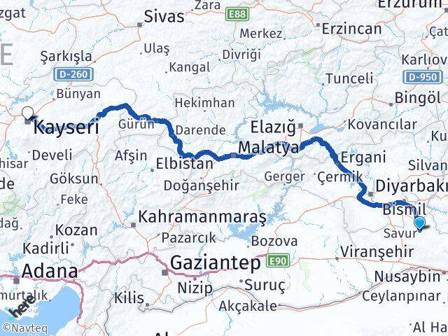 Mardin Savur Kayseri Arası Kaç Km - Yol Haritası