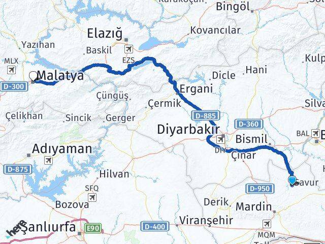Mardin Savur Malatya Arası Kaç Km - Yol Haritası