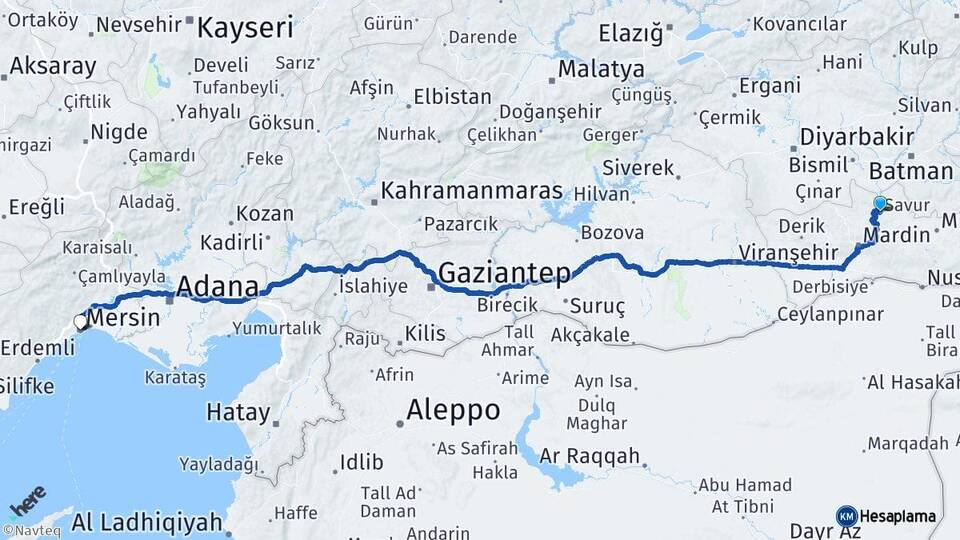 Mardin Savur Mersin Arası Kaç Km - Yol Haritası