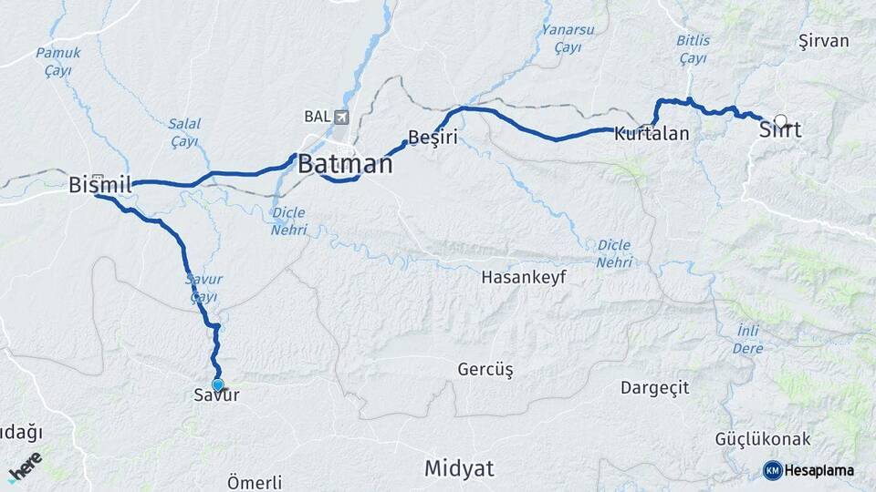 Mardin Savur Siirt Arası Kaç Km - Yol Haritası