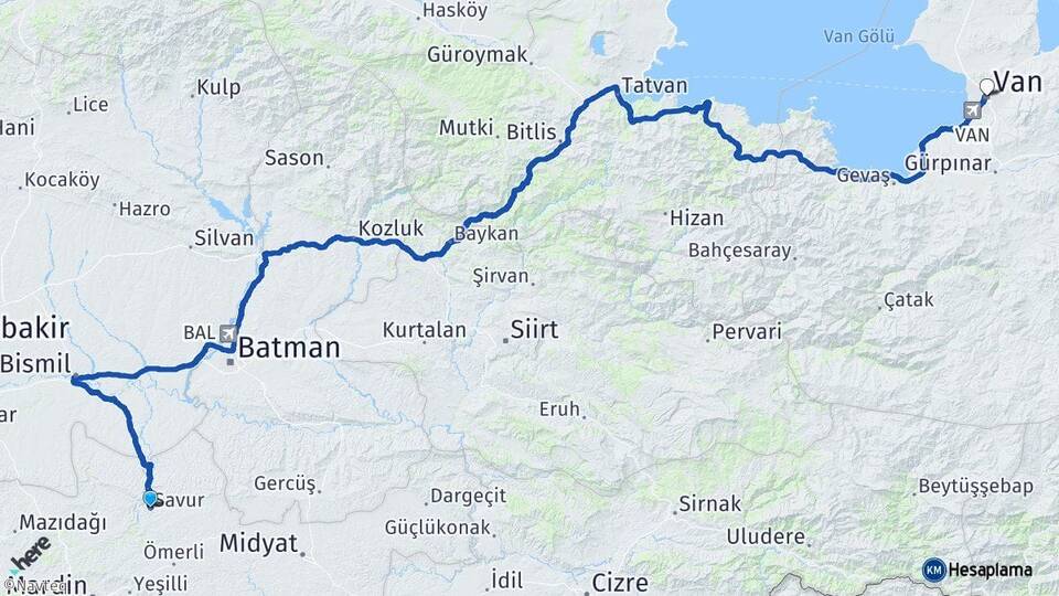 Mardin Savur Van Arası Kaç Km - Yol Haritası