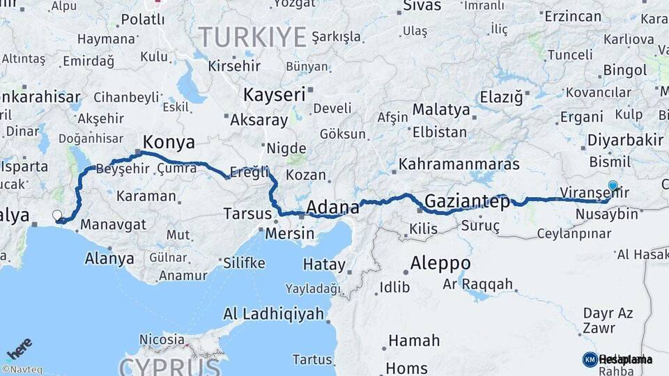 Mardin Serik Antalya Arası Kaç Km - Yol Haritası