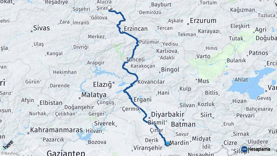 Mardin Şiran Gümüşhane Arası Kaç Km - Yol Haritası