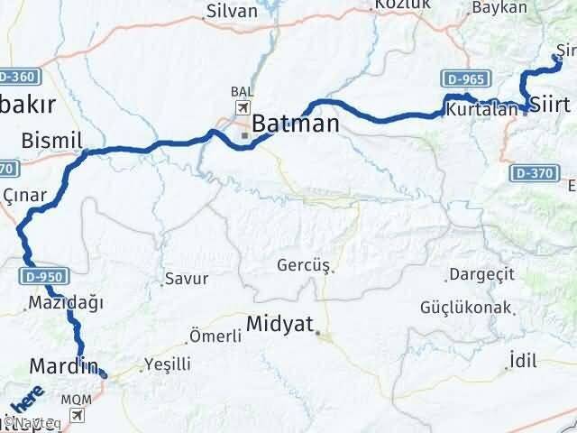 Mardin Şirvan Siirt Arası Kaç Km - Yol Haritası