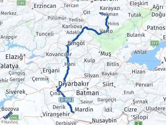 Mardin Tekman Erzurum Arası Kaç Km - Yol Haritası