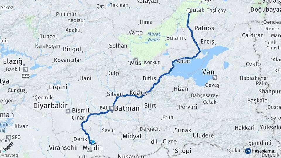 Mardin Tutak Ağrı Arası Kaç Km - Yol Haritası