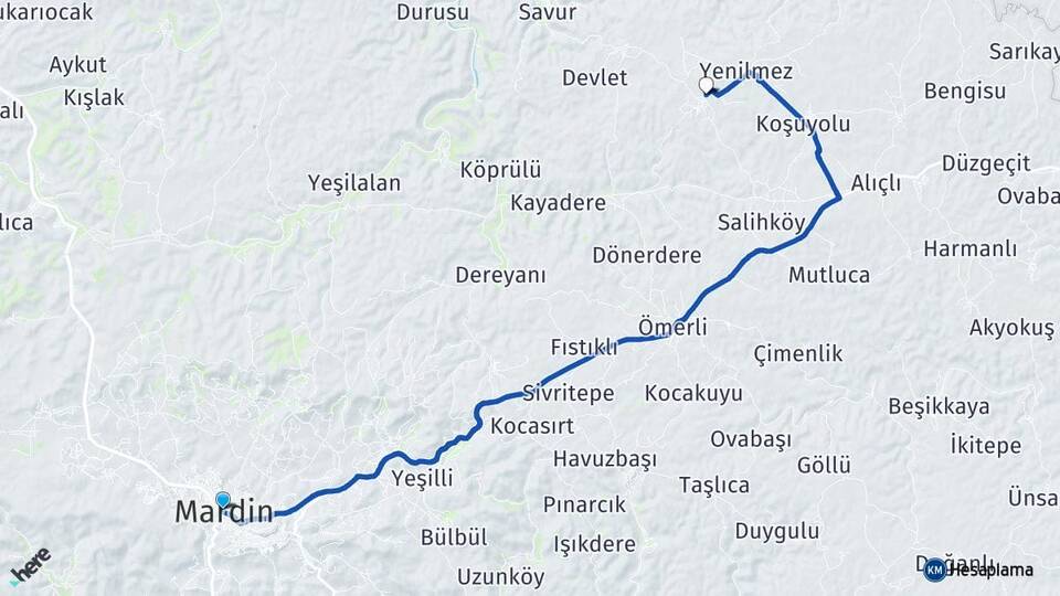 Mardin Üçkavak Savur Arası Kaç Km - Yol Haritası