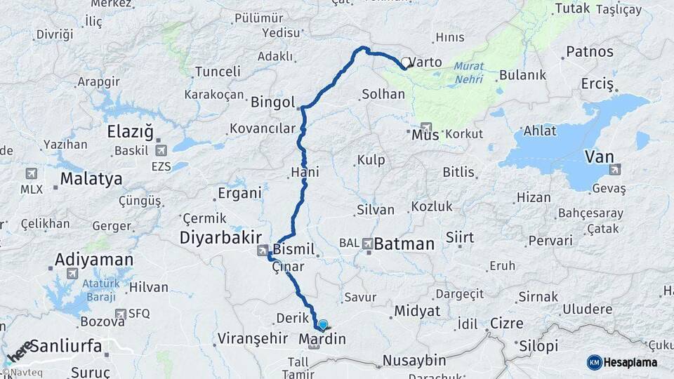 Mardin Varto Muş Arası Kaç Km - Yol Haritası