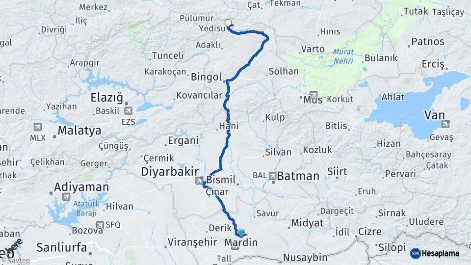 Mardin Yedisu Bingöl Arası Kaç Km - Yol Haritası