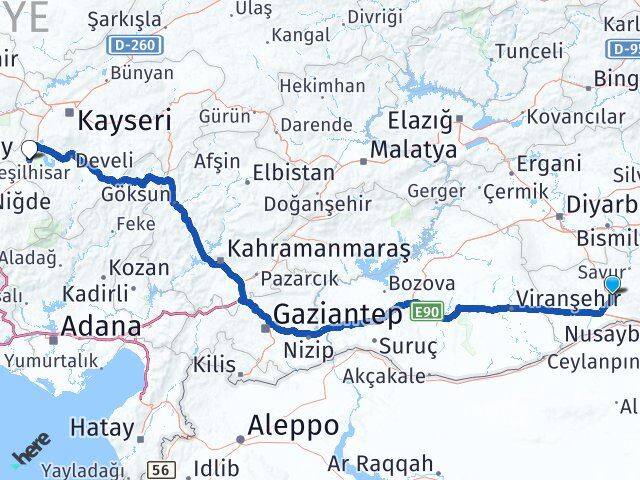 Mardin Yeşilhisar Kayseri Arası Kaç Km - Yol Haritası