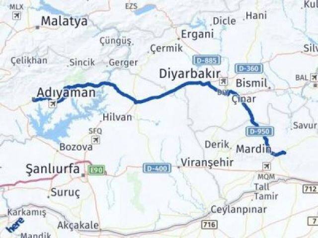 Mardin Yeşilli Adıyaman Arası Kaç Km - Yol Haritası