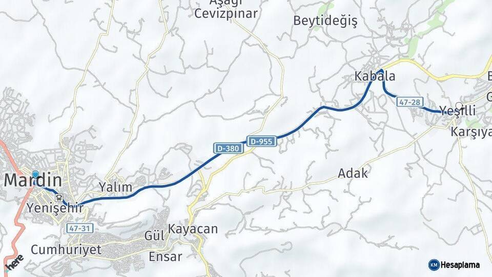 Mardin Yeşilli Arası Kaç Km - Yol Haritası