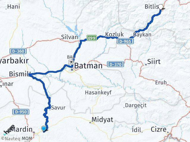 Mardin Yeşilli Bitlis Arası Kaç Km - Yol Haritası