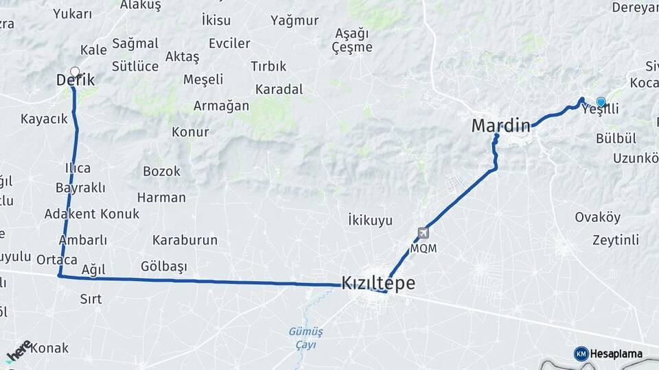 Mardin Yeşilli Derik Arası Kaç Km - Yol Haritası