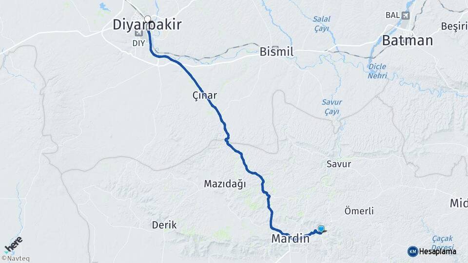 Mardin Yeşilli Diyarbakır Arası Kaç Km - Yol Haritası