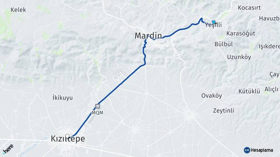 Mardin Yeşilli Kızıltepe Arası Kaç Km - Yol Haritası