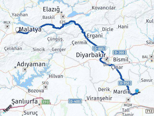 Mardin Yeşilli Malatya Arası Kaç Km - Yol Haritası