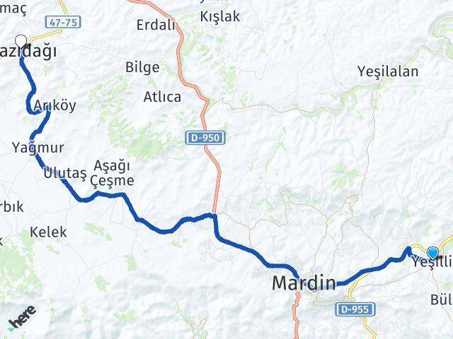 Mardin Yeşilli Mazıdağı Arası Kaç Km - Yol Haritası