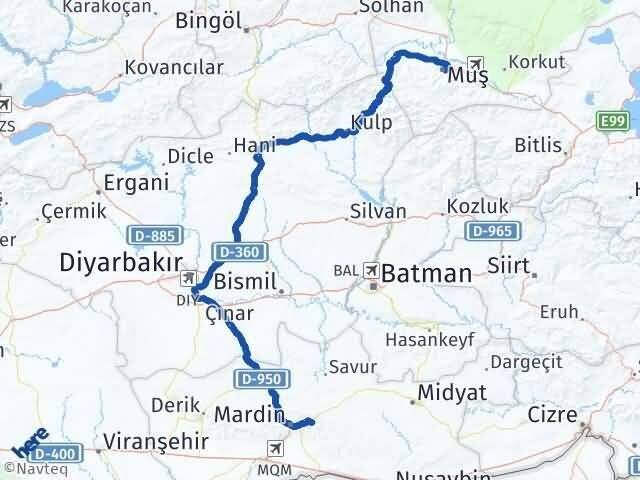 Mardin Yeşilli Muş Arası Kaç Km - Yol Haritası