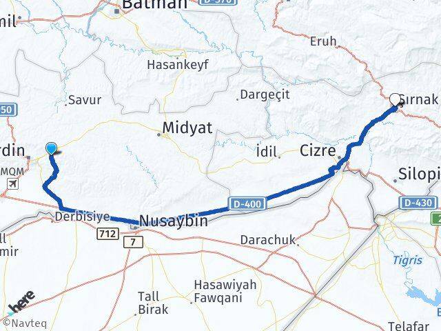 Mardin Yeşilli Şırnak Arası Kaç Km - Yol Haritası